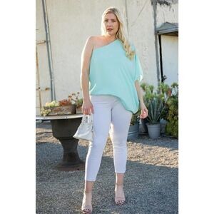 Mint One Shoulder Long Sleeve Unbalance Top